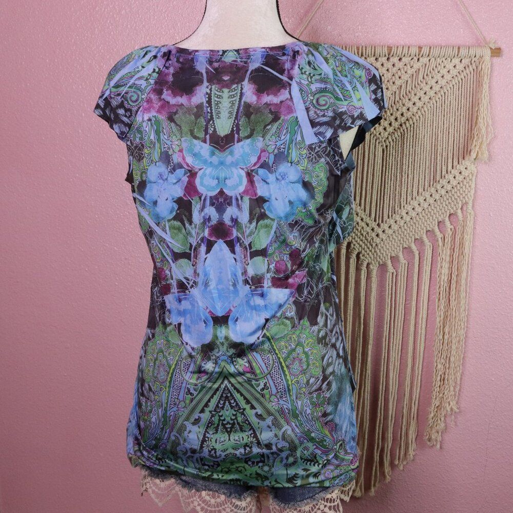 One World | Short Sleeve Ruffled Top Small - Picture 4 of 7